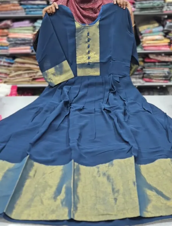 Chiffon Anarkali with Golden Zari Border | AK1114